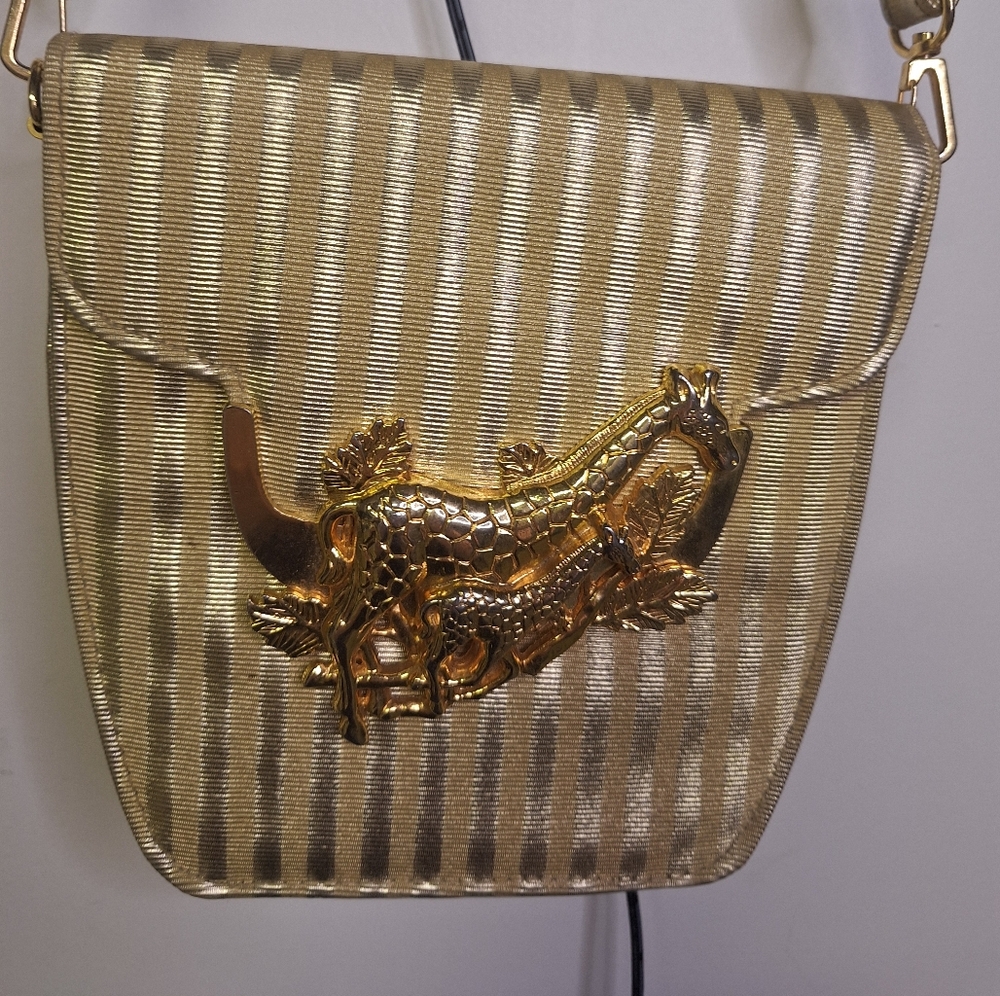 Gold Striped Gariffe Over The Shoulder Bag